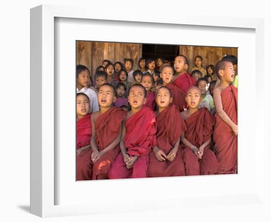 Group of School Children, Including Young Monks, Singing, Village of Thit La, Shan State, Myanmar-Eitan Simanor-Framed Photographic Print