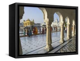 Group of Sikh Women Pilgrims Walking Around Holy Pool, Golden Temple, Amritsar, Punjab State, India-Eitan Simanor-Framed Stretched Canvas