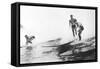 Group of Surfers in Honolulu, Hawaii Surfing Photograph - Honolulu, HI-Lantern Press-Framed Stretched Canvas