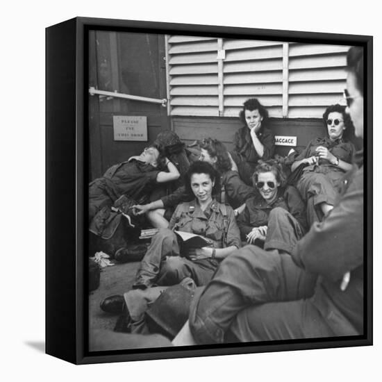 Group of Us Army Nurses Relaxing During Stopover on Guam En Route to their Final Destinations-J^ R^ Eyerman-Framed Stretched Canvas