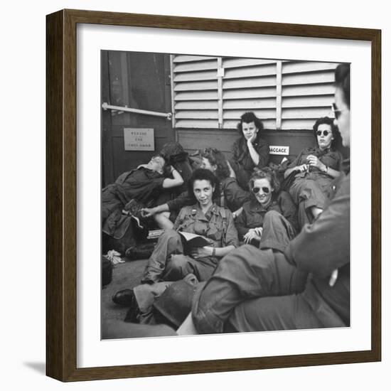 Group of Us Army Nurses Relaxing During Stopover on Guam En Route to their Final Destinations-J^ R^ Eyerman-Framed Photographic Print