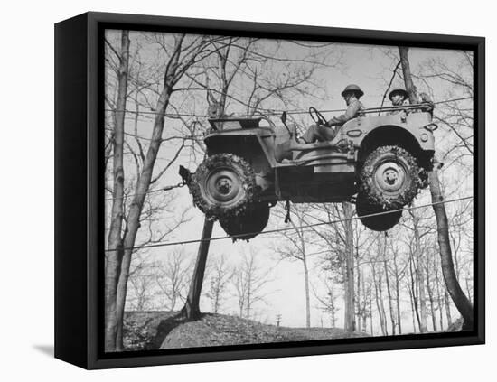Group of Us Soldiers Pulling a Jeep over a Ravine Using Ropes while on Maneuvers-William C^ Shrout-Framed Stretched Canvas