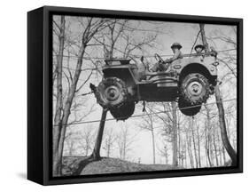 Group of Us Soldiers Pulling a Jeep over a Ravine Using Ropes while on Maneuvers-William C^ Shrout-Framed Stretched Canvas