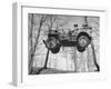 Group of Us Soldiers Pulling a Jeep over a Ravine Using Ropes while on Maneuvers-William C^ Shrout-Framed Photographic Print