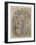 Group of Warriors (Donatello's St George at Orsanmichele in the Centre) (Pen and Brown Ink on White-Raphael-Framed Giclee Print