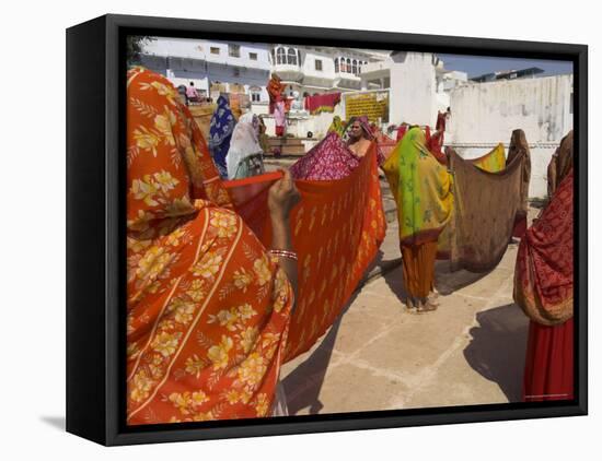 Group of Women Drying Their Saris by the Sacred Lake, Pushkar, Rajasthan State, India-Eitan Simanor-Framed Stretched Canvas