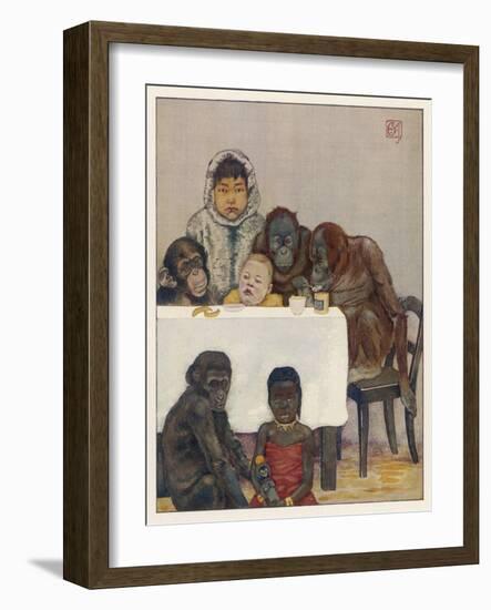 "Group of Young Primates", Young Monkeys and Children-E. Yarrow-Framed Art Print