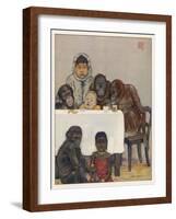 "Group of Young Primates", Young Monkeys and Children-E. Yarrow-Framed Art Print