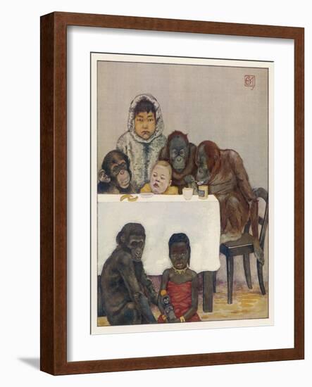 "Group of Young Primates", Young Monkeys and Children-E. Yarrow-Framed Art Print