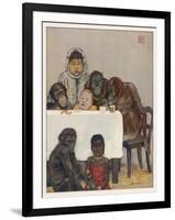 "Group of Young Primates", Young Monkeys and Children-E. Yarrow-Framed Art Print