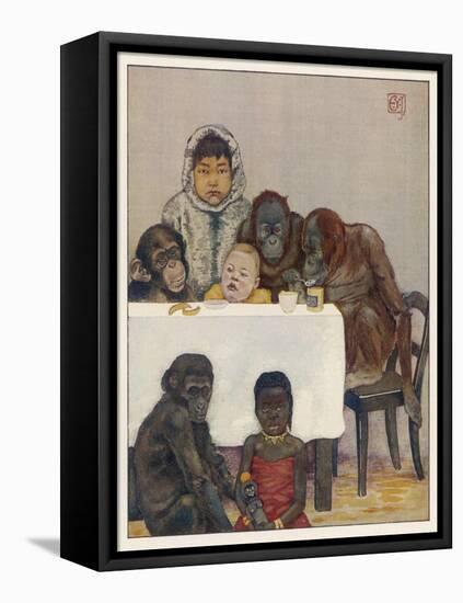 "Group of Young Primates", Young Monkeys and Children-E. Yarrow-Framed Stretched Canvas