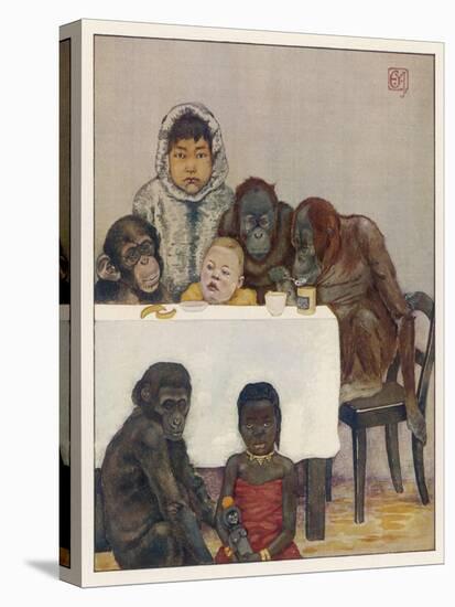 "Group of Young Primates", Young Monkeys and Children-E. Yarrow-Stretched Canvas