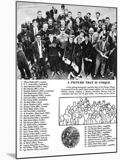 Group Photograph of 39 Athletes and Winners of 40 Gold Medals at the 1956 Melbourne Olympics-null-Mounted Photographic Print