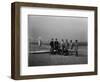 Group portrait in front of glider at Kill Devil Hill Photograph - Kitty Hawk, NC-Lantern Press-Framed Art Print