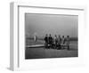 Group portrait in front of glider at Kill Devil Hill Photograph - Kitty Hawk, NC-Lantern Press-Framed Art Print