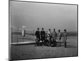 Group portrait in front of glider at Kill Devil Hill Photograph - Kitty Hawk, NC-Lantern Press-Mounted Art Print