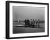 Group portrait in front of glider at Kill Devil Hill Photograph - Kitty Hawk, NC-Lantern Press-Framed Art Print