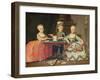 Group Portrait of a Boy and Two Girls Building a House of Cards with Other Games by the Table-Francois Hubert Drouais-Framed Giclee Print