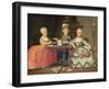 Group Portrait of a Boy and Two Girls Building a House of Cards with Other Games by the Table-Francois Hubert Drouais-Framed Giclee Print