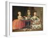 Group Portrait of a Boy and Two Girls Building a House of Cards with Other Games by the Table-Francois Hubert Drouais-Framed Giclee Print