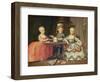 Group Portrait of a Boy and Two Girls Building a House of Cards with Other Games by the Table-Francois Hubert Drouais-Framed Giclee Print