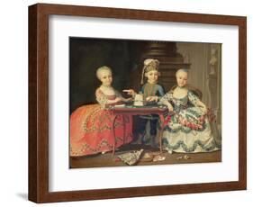 Group Portrait of a Boy and Two Girls Building a House of Cards with Other Games by the Table-Francois Hubert Drouais-Framed Giclee Print