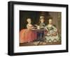 Group Portrait of a Boy and Two Girls Building a House of Cards with Other Games by the Table-Francois Hubert Drouais-Framed Giclee Print