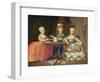 Group Portrait of a Boy and Two Girls Building a House of Cards with Other Games by the Table-Francois Hubert Drouais-Framed Giclee Print