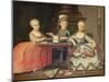 Group Portrait of a Boy and Two Girls Building a House of Cards with Other Games by the Table-Francois Hubert Drouais-Mounted Giclee Print