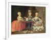 Group Portrait of a Boy and Two Girls Building a House of Cards with Other Games by the Table-Francois Hubert Drouais-Framed Giclee Print