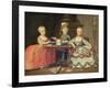 Group Portrait of a Boy and Two Girls Building a House of Cards with Other Games by the Table-Francois Hubert Drouais-Framed Giclee Print