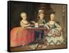 Group Portrait of a Boy and Two Girls Building a House of Cards with Other Games by the Table-Francois Hubert Drouais-Framed Stretched Canvas