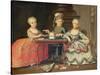 Group Portrait of a Boy and Two Girls Building a House of Cards with Other Games by the Table-Francois Hubert Drouais-Stretched Canvas