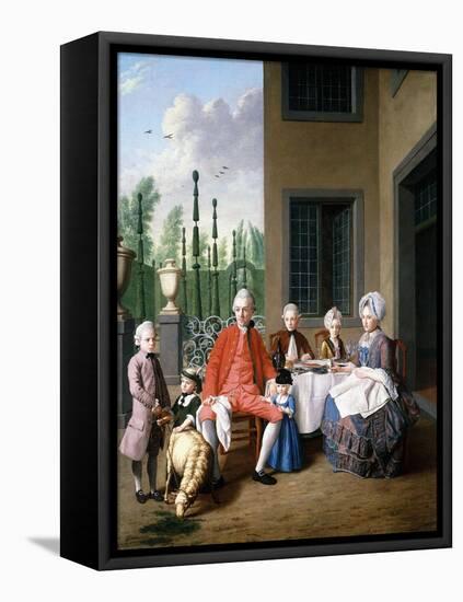 Group Portrait of the Van Den Bosch Family, Dining by a House, a Topiary Garden Beyond, 1777-Jan Josef the Younger Horemans-Framed Stretched Canvas