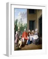 Group Portrait of the Van Den Bosch Family, Dining by a House, a Topiary Garden Beyond, 1777-Jan Josef the Younger Horemans-Framed Giclee Print