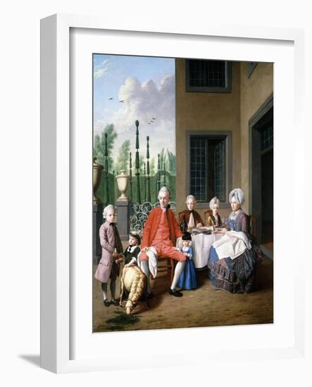 Group Portrait of the Van Den Bosch Family, Dining by a House, a Topiary Garden Beyond, 1777-Jan Josef the Younger Horemans-Framed Giclee Print