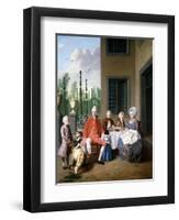 Group Portrait of the Van Den Bosch Family, Dining by a House, a Topiary Garden Beyond, 1777-Jan Josef the Younger Horemans-Framed Giclee Print