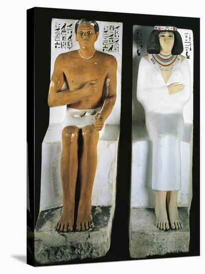 Group Statue Portraying Rahotep and Nofret, Painted Limestone from Meidum-null-Stretched Canvas