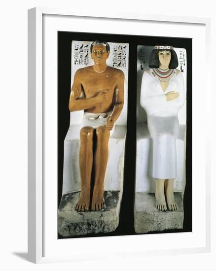 Group Statue Portraying Rahotep and Nofret, Painted Limestone from Meidum-null-Framed Giclee Print