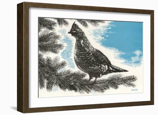 Grouse in Fir Tree-null-Framed Art Print