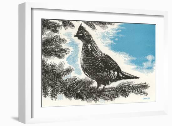 Grouse in Fir Tree-null-Framed Art Print