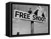 Grouse on "Free Shoot" Sign-null-Framed Stretched Canvas