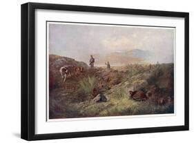 Grouse Shooting - Men and their Dogs on a Scottish Moor-null-Framed Art Print