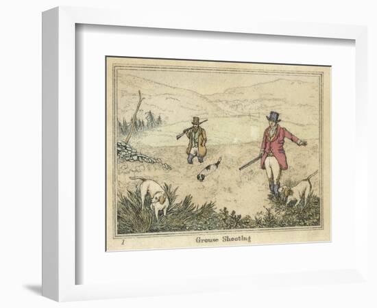 Grouse, Two Men and Their Dogs Walk up a Moor Hoping to Start up Some Grouse-Henry Thomas Alken-Framed Art Print