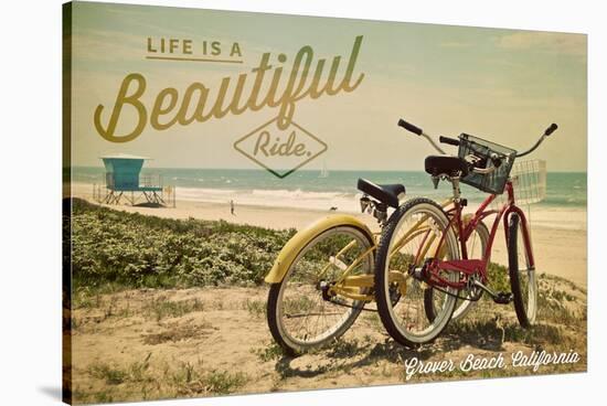 Grover Beach, California - Life is a Beautiful Ride - Beach Cruisers-Lantern Press-Stretched Canvas