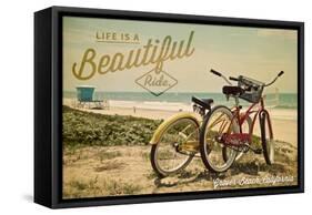Grover Beach, California - Life is a Beautiful Ride - Beach Cruisers-Lantern Press-Framed Stretched Canvas