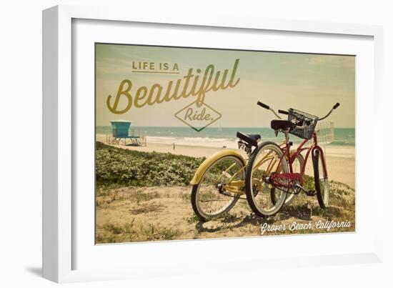 Grover Beach, California - Life is a Beautiful Ride - Beach Cruisers-Lantern Press-Framed Art Print