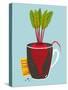 Growing Beetroot with Green Leafy Top in Mug. Vegetable Container Gardening Illustration. Layered V-Popmarleo-Stretched Canvas