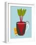Growing Beetroot with Green Leafy Top in Mug. Vegetable Container Gardening Illustration. Layered V-Popmarleo-Framed Art Print