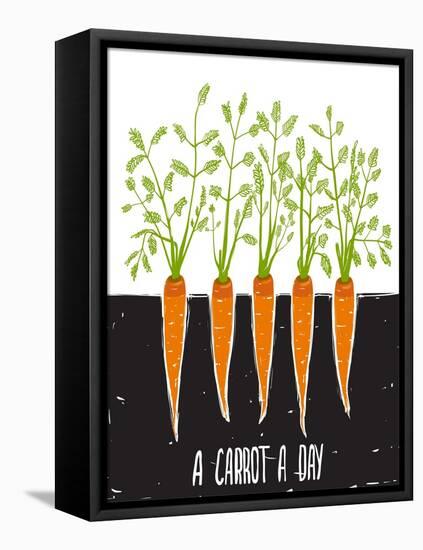 Growing Carrots Scratchy Drawing and Lettering. Raster Variant.-Popmarleo-Framed Stretched Canvas